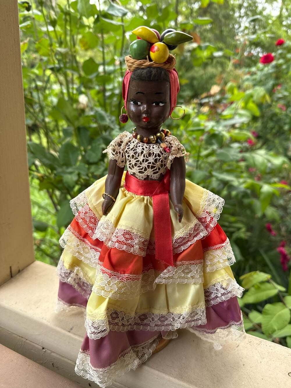 Vintage Rio Brazilian Souvenir Doll Carmen Miranda Baiana Style with Fruit Hat